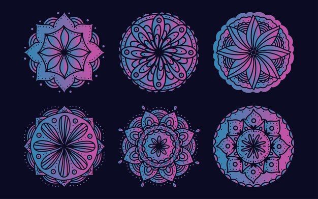 Mandala design set with vibrant gradient color