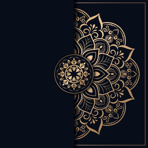 Mandala design with gold and dark blue color flower mandala background