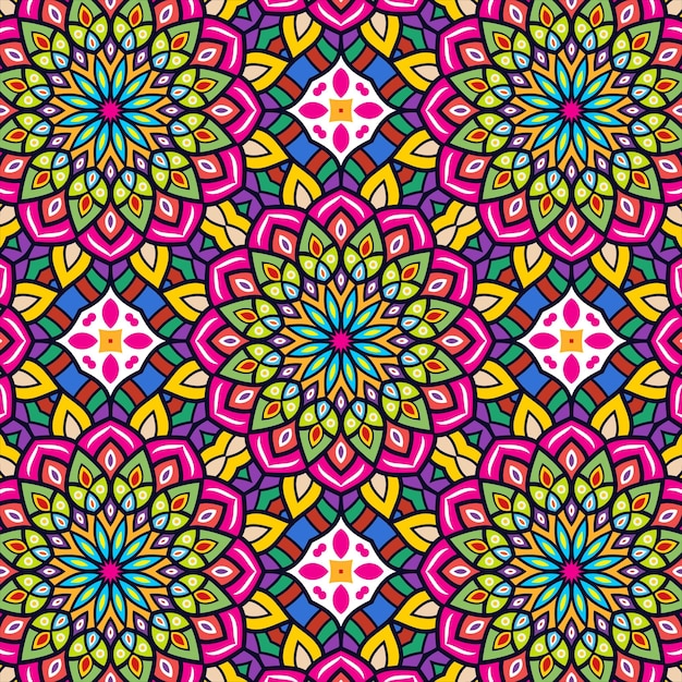 Mandala doodle lines decorated background. Abstract geometric tiled boho ethnic seamless pattern