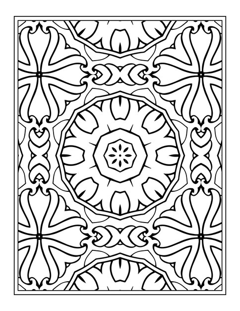 Mandala flower black and white pattern coloring book page