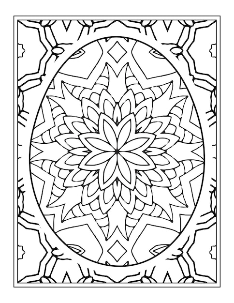 Mandala flower black and white pattern with Easter eggs for coloring book page