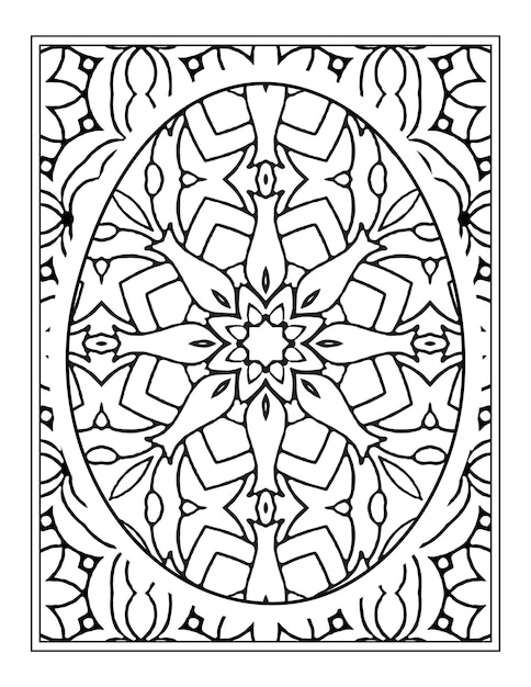 Mandala flower black and white pattern with Easter eggs for coloring book page