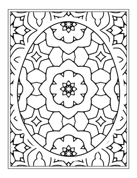 Mandala flower black and white pattern with Easter eggs for coloring book page