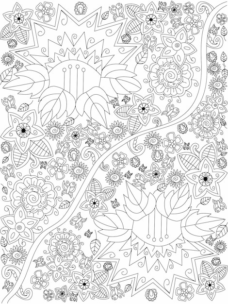 Mandala flower coloring vector for adults