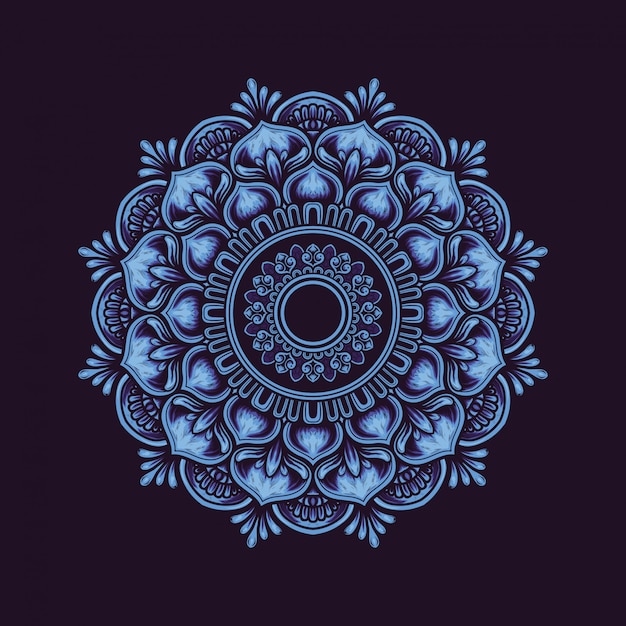 Mandala flower decoration. in dark and bright blue.