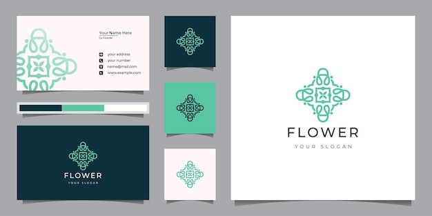 Mandala flower logo with business card suitable for beauty salon, fashion, skincare, cosmetic, yoga