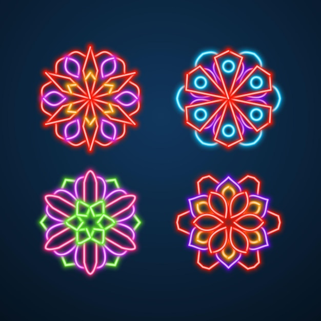 Mandala flower neon effect vector