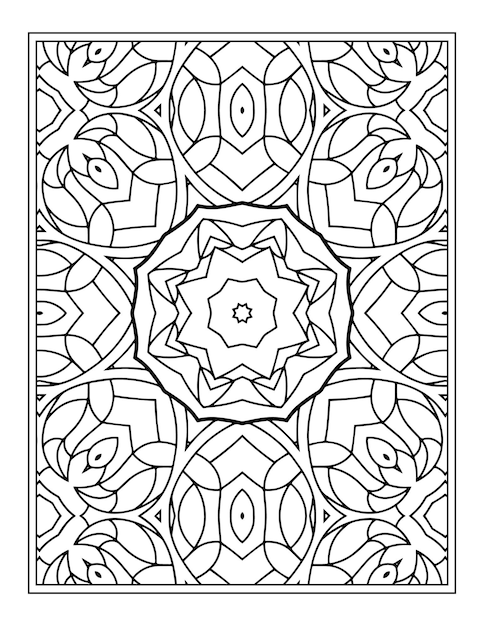 Mandala flowers black and white pattern coloring book page