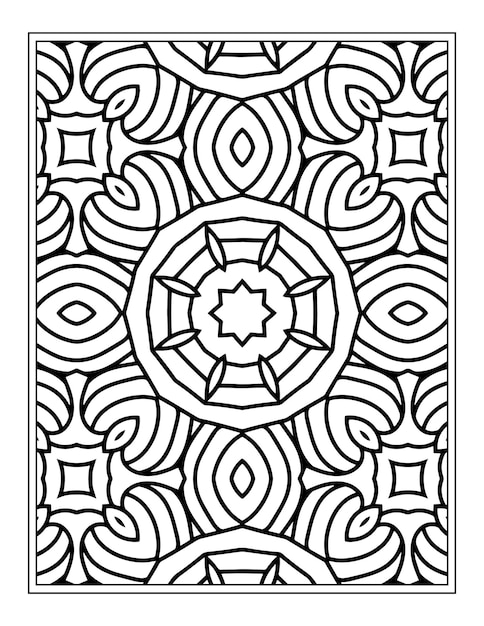 Mandala flowers black and white pattern coloring book page