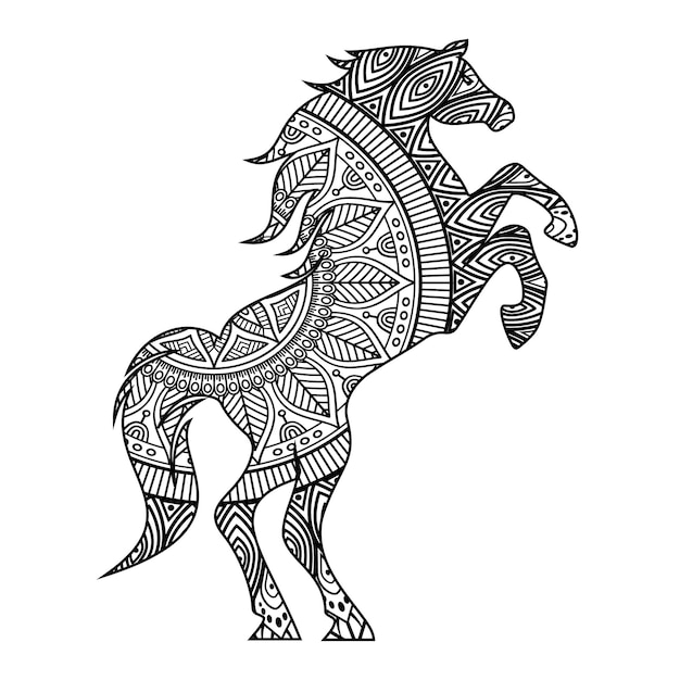 Vector mandala horse coloring page for kids