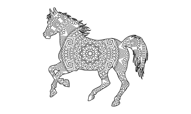 Vector mandala horse coloring page for kids