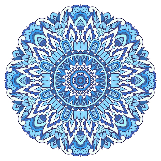 Mandala illustration with stylized snowflake. Blue winter background