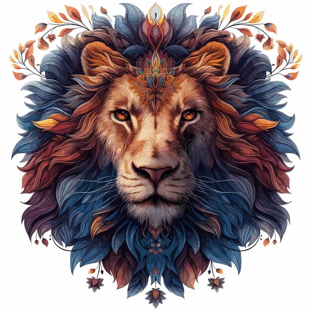 Vector mandala lion color no background