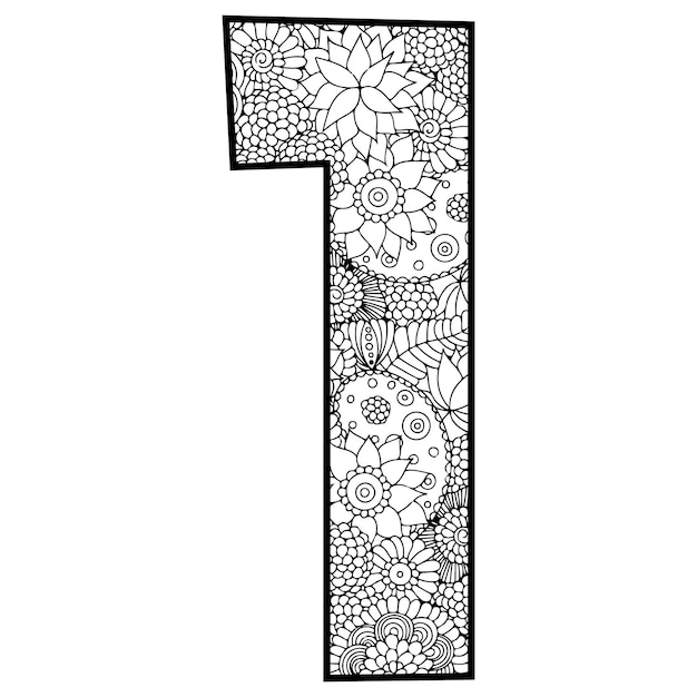 Mandala number coloring page for kids activity book