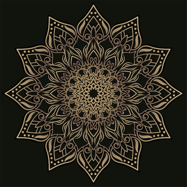 Mandala ornament or flower background design golden color.