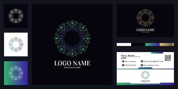 Vector mandala or ornament luxury logo template design with business card.