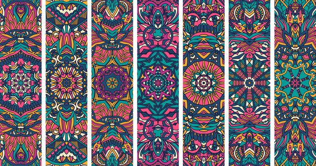 Vector mandala pattern, vertical banner set