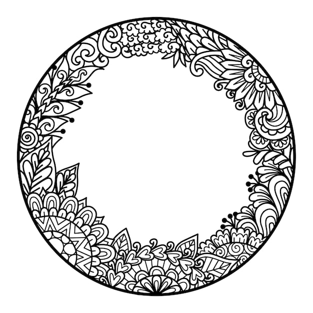 Mandala round frame for printing, engraving or coloring page. Vector illustration