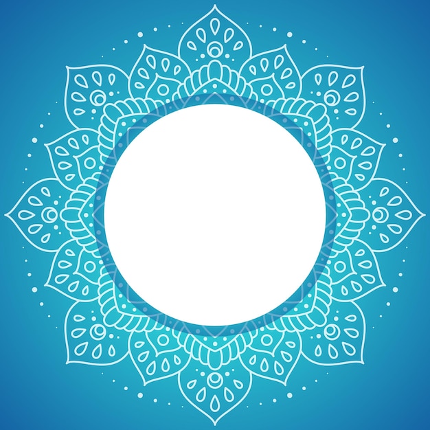 Mandala round frame white lines on a blue background vector