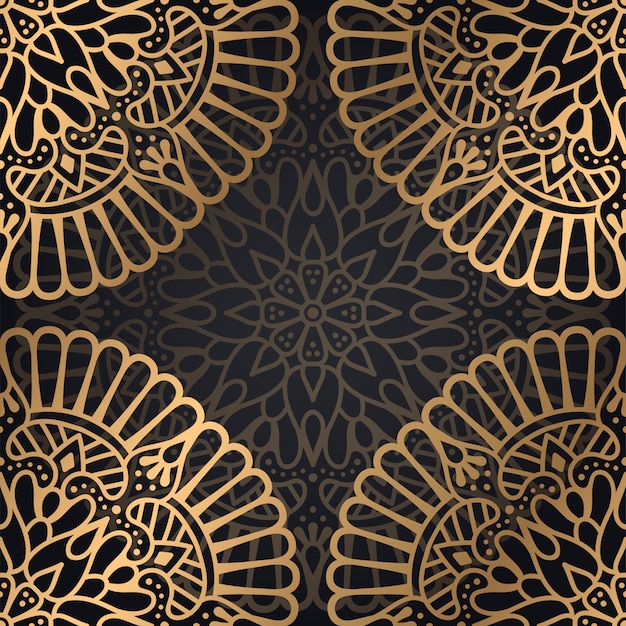 Mandala seamless pattern background design in black and golden color