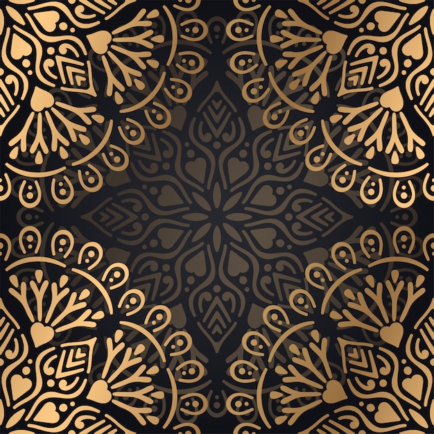 Mandala seamless pattern background design in black and golden color