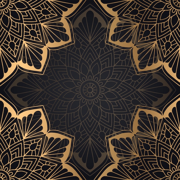 Mandala seamless pattern background design in black and golden color