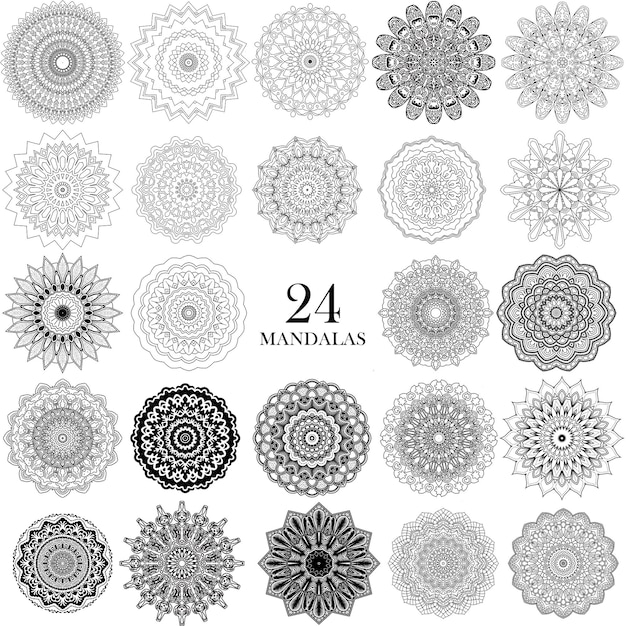 Vector mandala set black and white designs