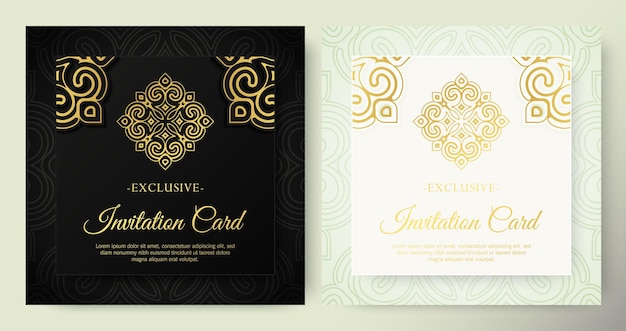 Mandala style luxury white and black invitation card