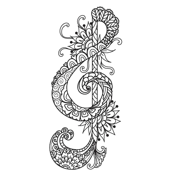 Mandala Treble clef for printing on product,engraving,paper cut,laser cut or adult coloring page. Vector illustration.