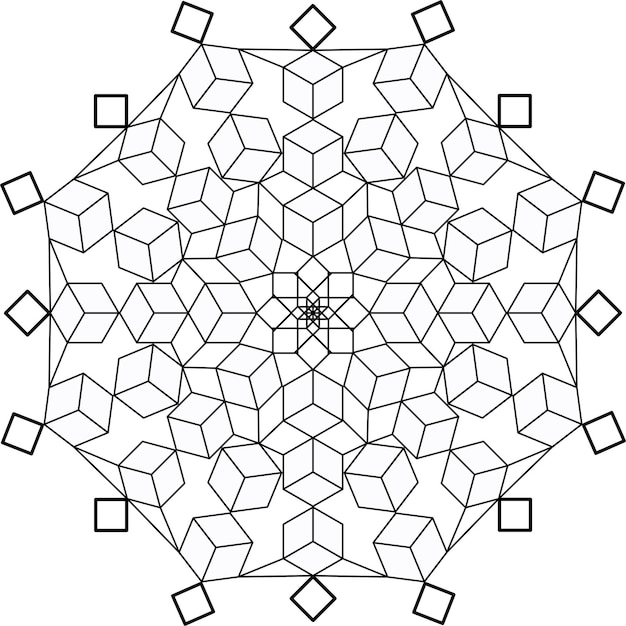 Mandala vector black on white for coloring, round ornament decoration. Stylized geometric cubes,