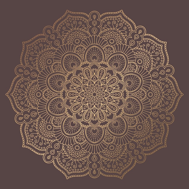 Mandala Vector Design Element Golden round ornament decoration Line flower pattern Stylized floral motif Chakra symbol for meditation yoga logo Complex flourish weave medallion Tattoo print