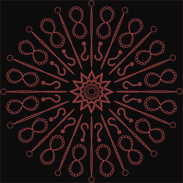 Mandala vector design element, round ornament decoration. Red on black background many questions