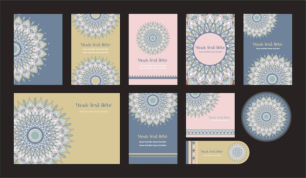 Mandala Vintage Template Card, Set Vector.