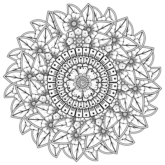 Mandala with mehndi flowers. Decorative ornament in ethnic style. Coloring page.