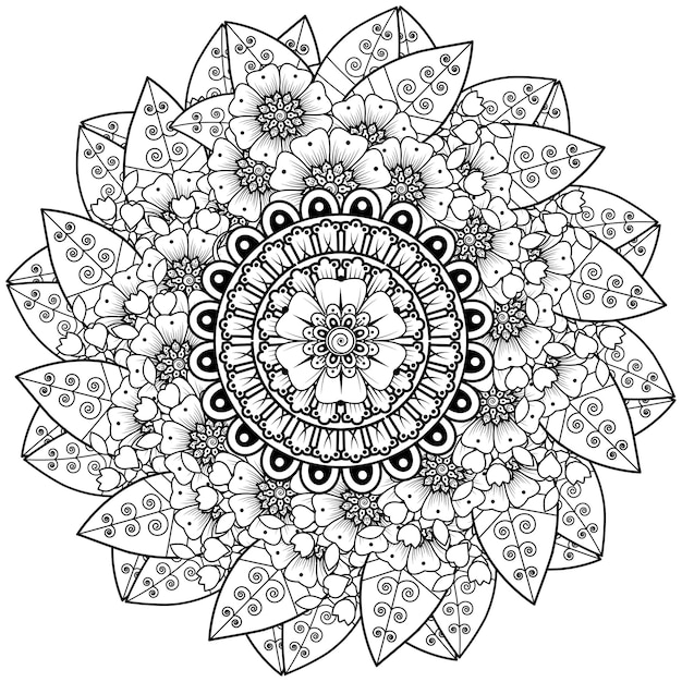 Mandala with mehndi flowers. Decorative ornament in ethnic style. Coloring page.