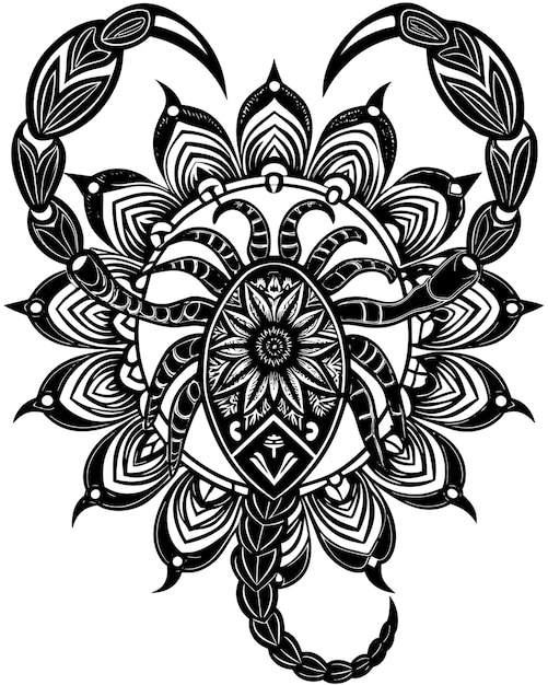 mandalas animals scorpion 1218 vector illustration linocut