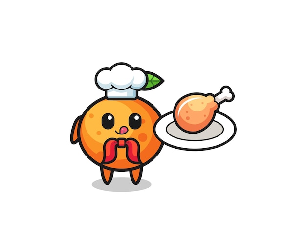 Mandarin orange fried chicken chef cartoon character , cute design