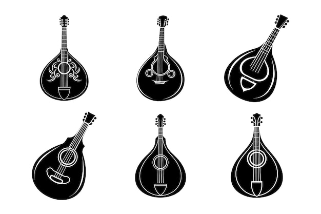 Vector mandolin silhouette vector art illustration bundle set