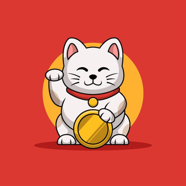 Maneki Neko Coin Creative Cartoon Mascot Logo Design