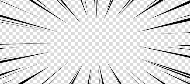 Manga comic effect on transparent background Motion radial lines for comic book Vector