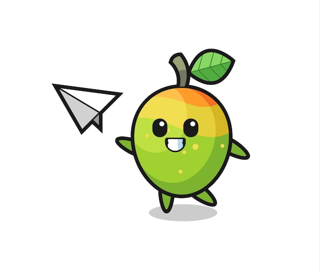 Mango cartoon character throwing paper airplane , cute style design for t shirt, sticker, logo element