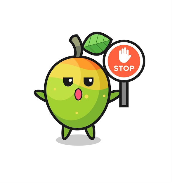 Mango character illustration holding a stop sign , cute style design for t shirt, sticker, logo element