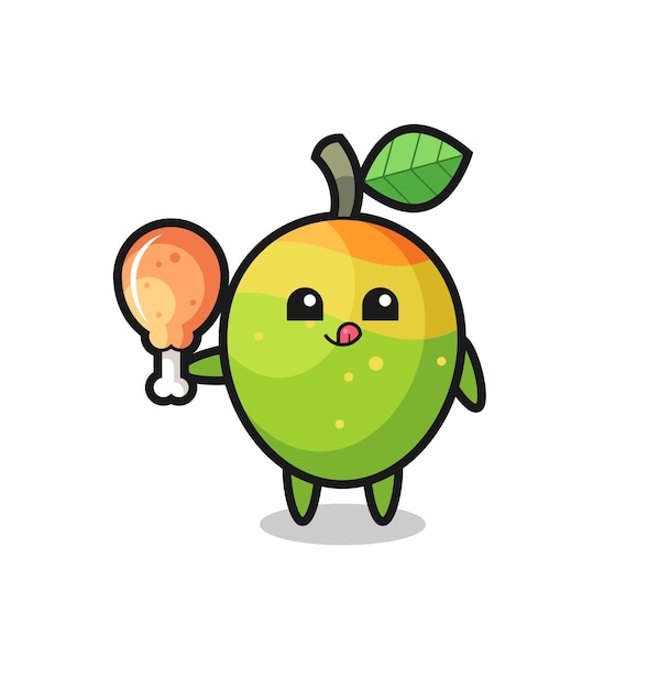 Mango cute mascot is eating a fried chicken cute style design for t shirt sticker logo element