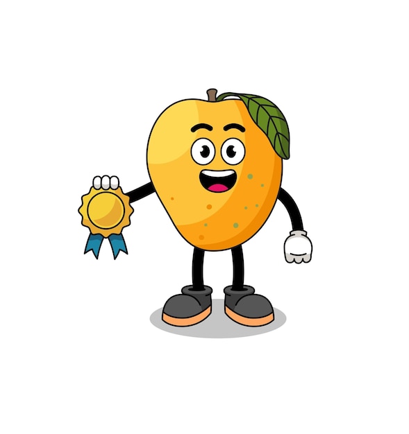 Mango fruit cartoon illustration with satisfaction guaranteed medal character design