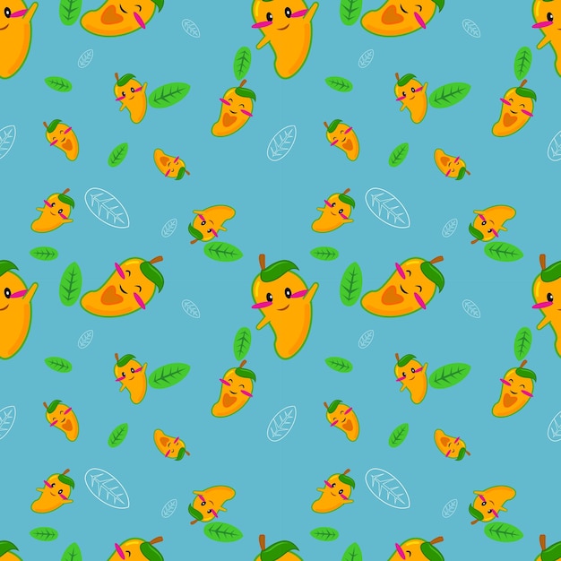 Mango fruit cute kawaii vector pattern seamless background for kid