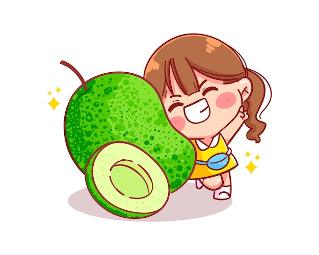 Mango fruit Green fresh and cute girl cartoon art illustration