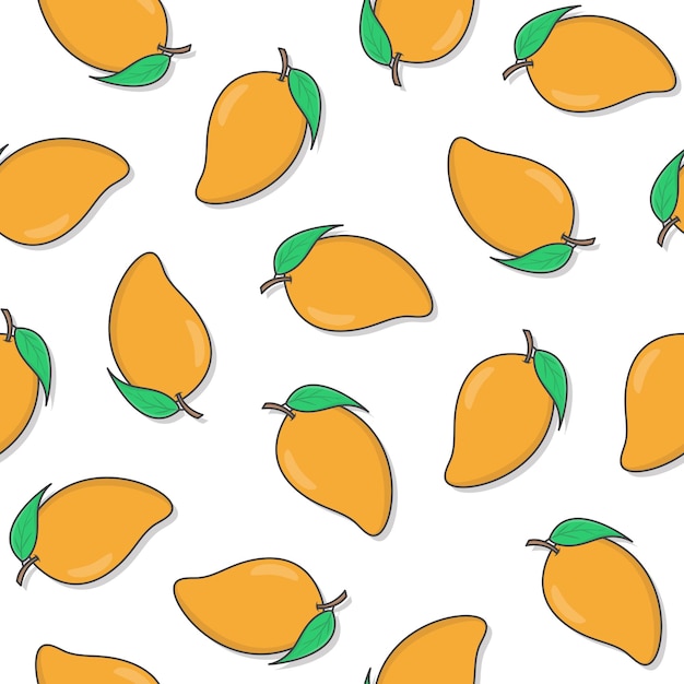 Mango Fruit Seamless Pattern On A White Background. Fresh Mango Theme Illustration