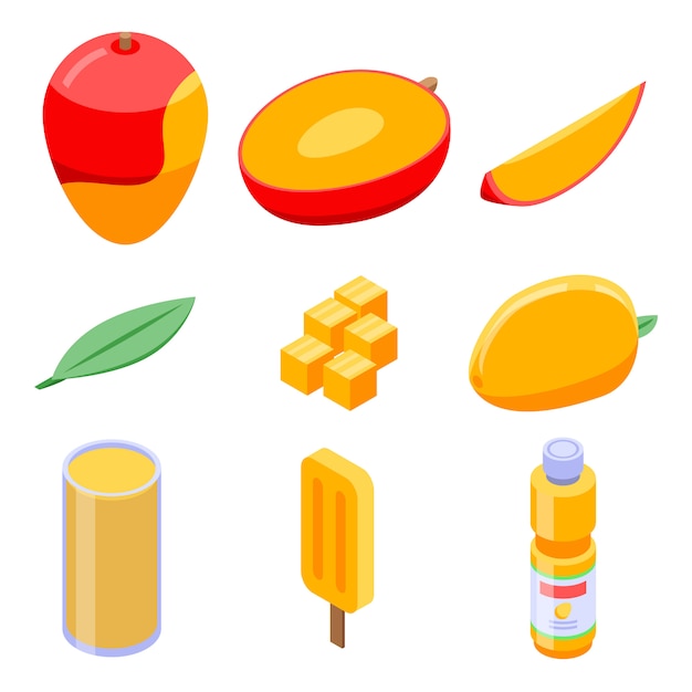 Mango icons set, isometric style