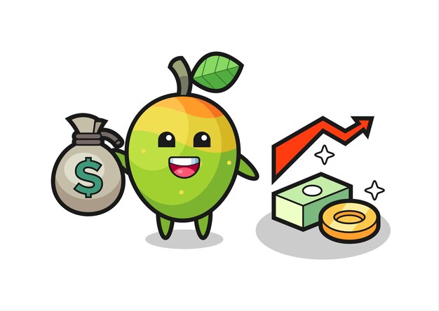 Mango illustration cartoon holding money sack  cute style design for t shirt sticker logo element