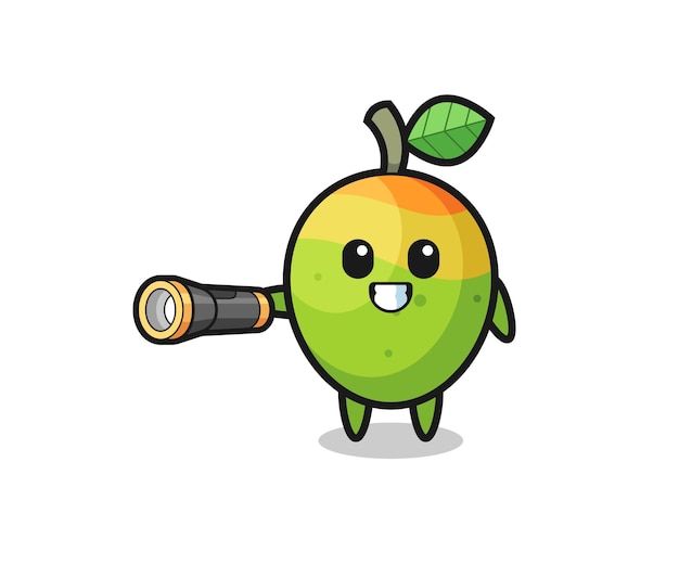 mango mascot holding flashlight
